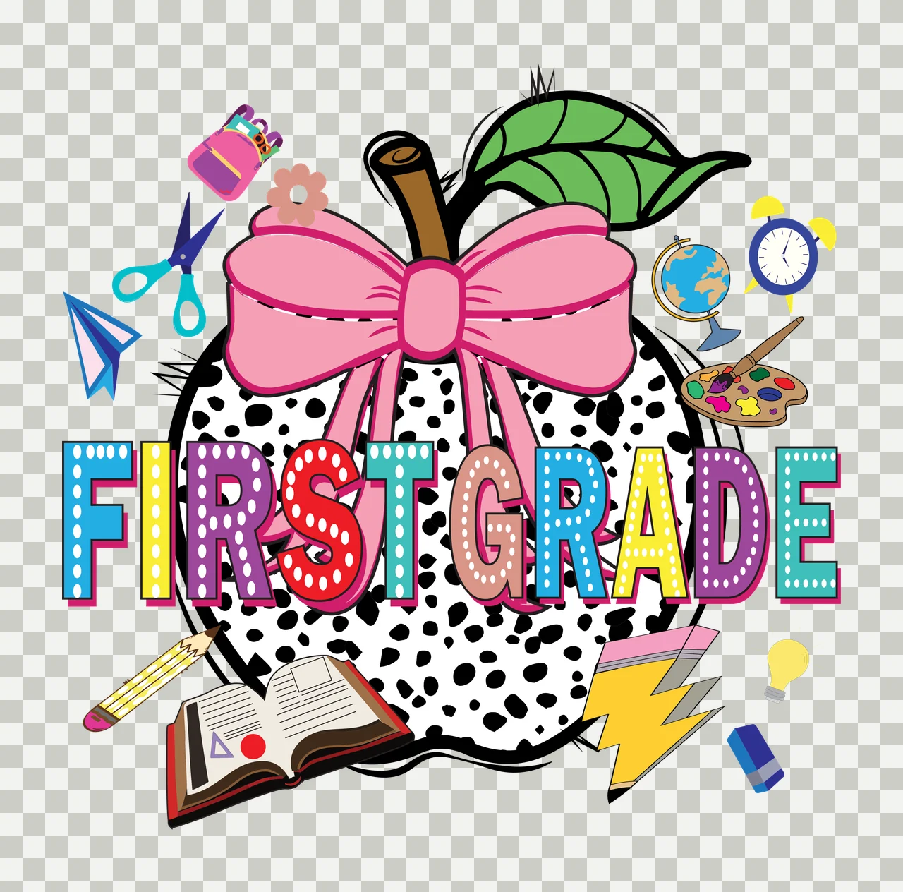 Apple Grade First Grade And School Items listing scissors book transparency and detail preview thumbnail