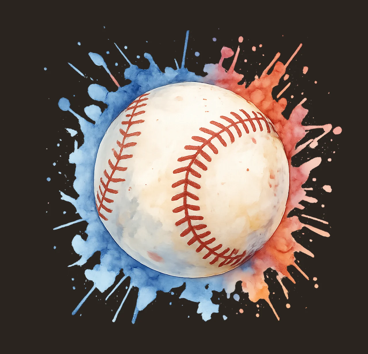 Baseball With Blue And Red Watercolor Splatters sports paint contrast preview thumbnail