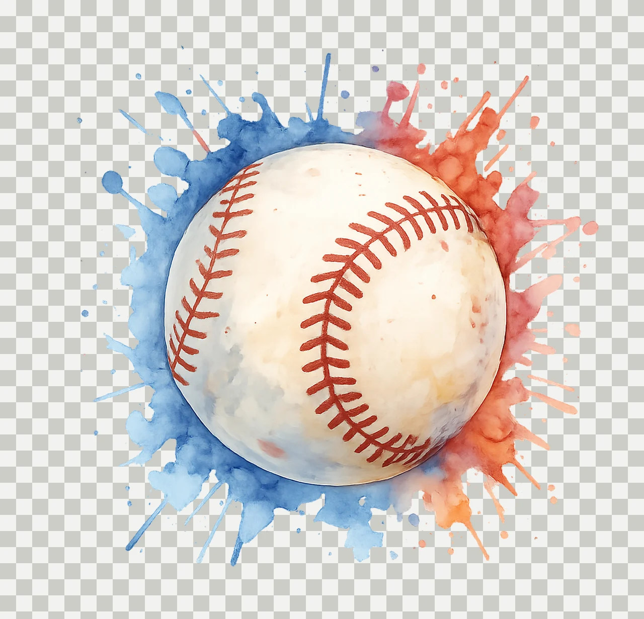 Baseball With Blue And Red Watercolor Splatters sports paint transparency and detail preview thumbnail