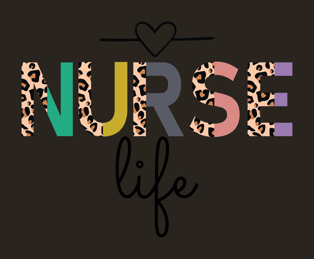 Nurse Life Text With Heart Graphic line black white typography contrast preview thumbnail