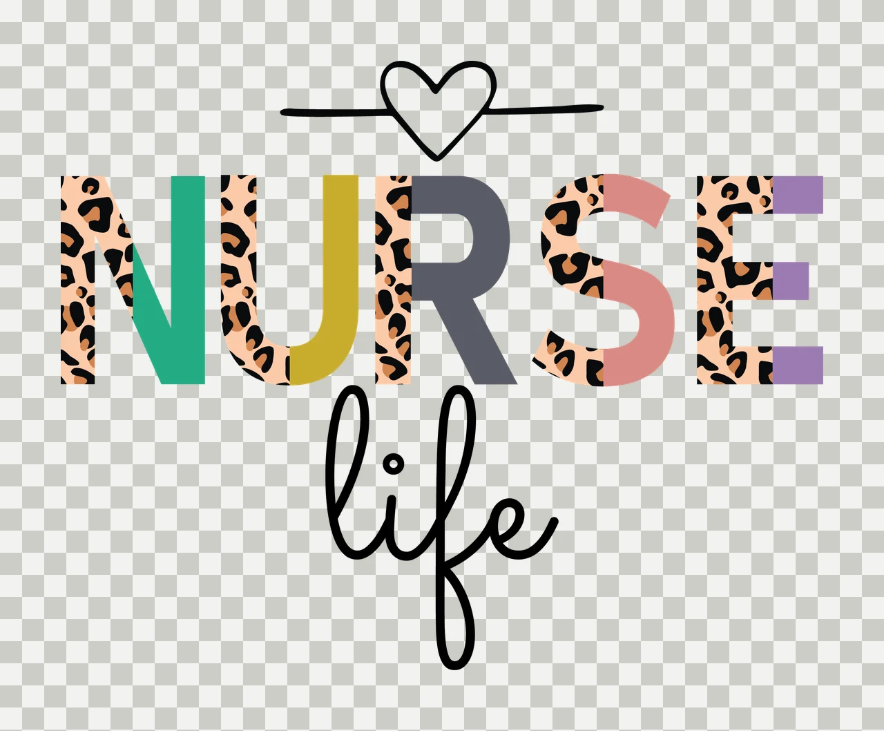 Nurse Life Text With Heart Graphic line black white typography transparency and detail preview thumbnail