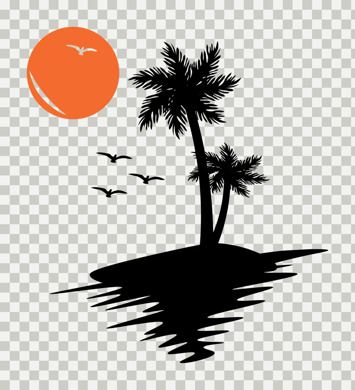 Palm Tropical Island With Trees reflecting sun birds water transparency and detail preview thumbnail