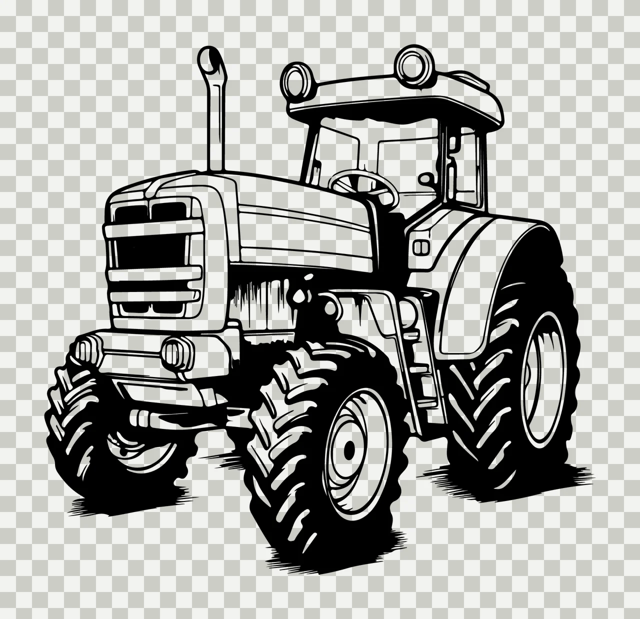 Utility Tractor Front Side Illustration stationary wheels exhaust pipe transparency and detail preview thumbnail