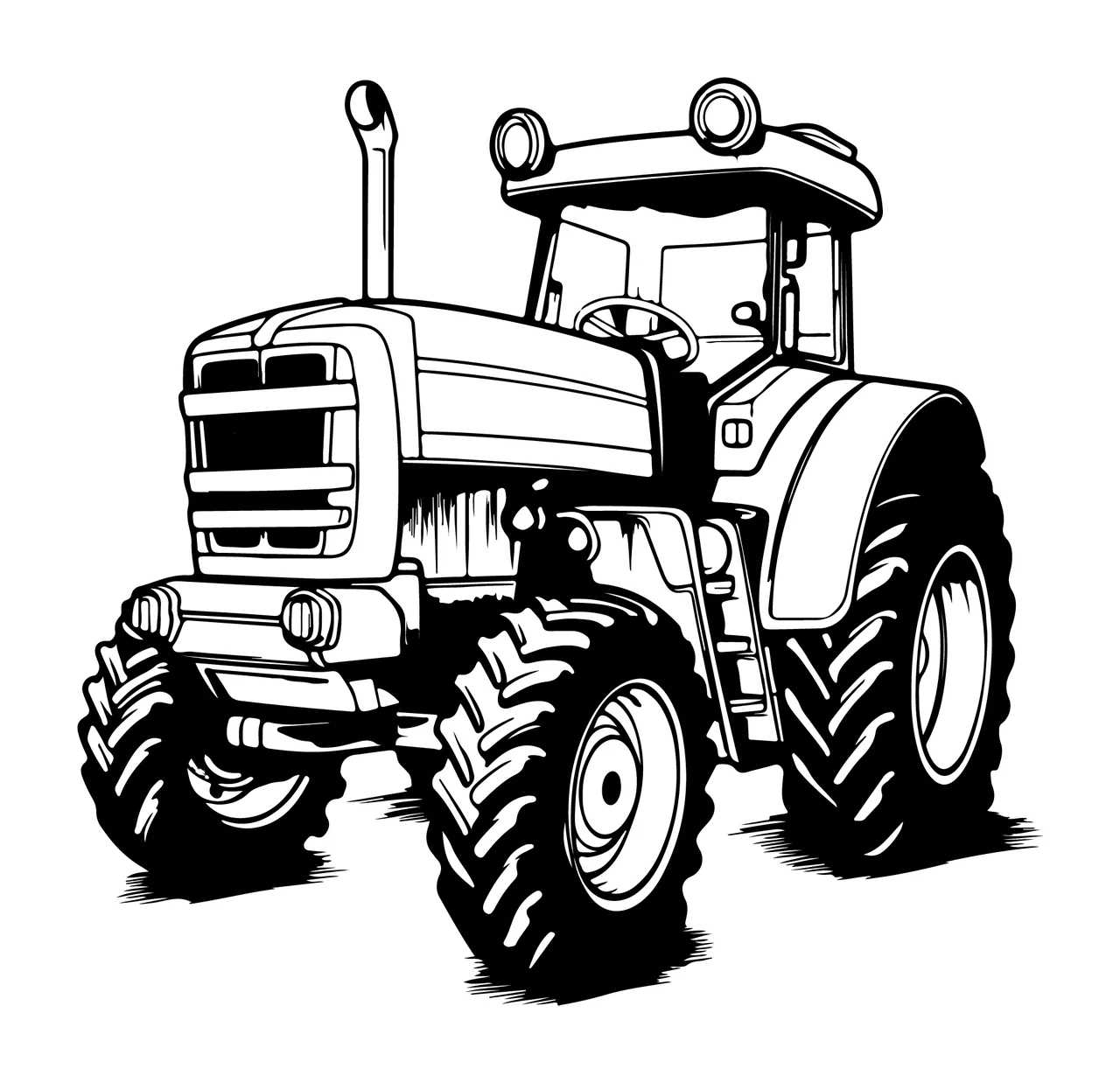 Utility Tractor Front Side Illustration stationary wheels exhaust pipe