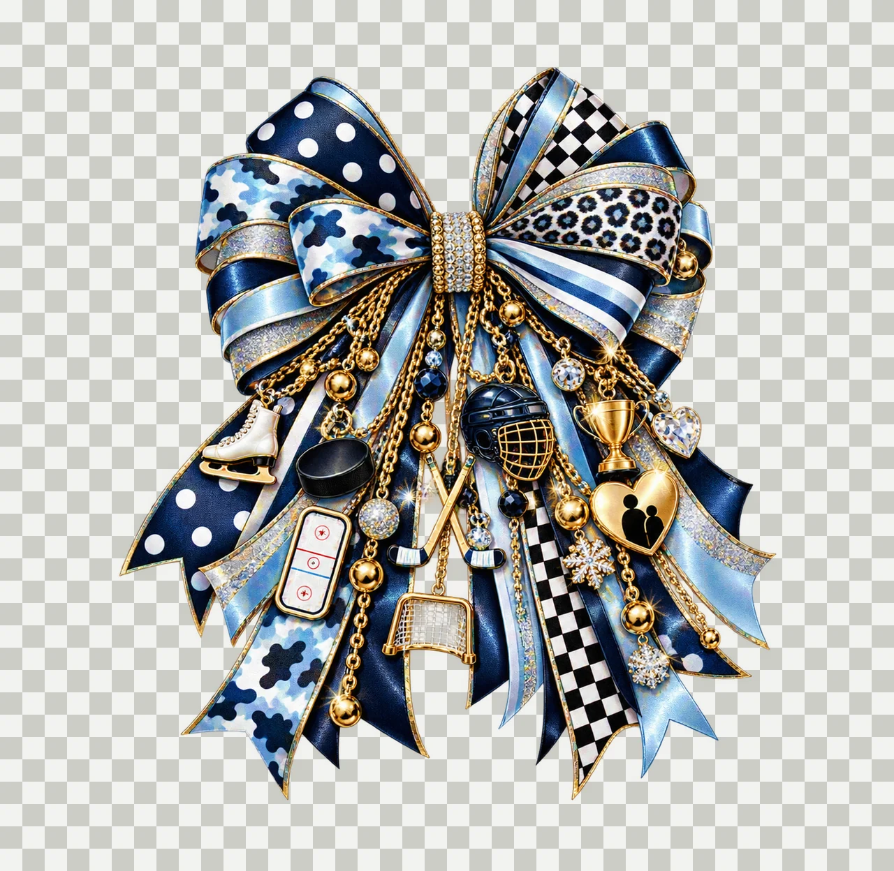Hockey Mom Bow Charm PNG, Themed Gold Chain Charms, Coquette Ribbon Sublimation Design, Transparent Digital Download transparency and detail preview thumbnail