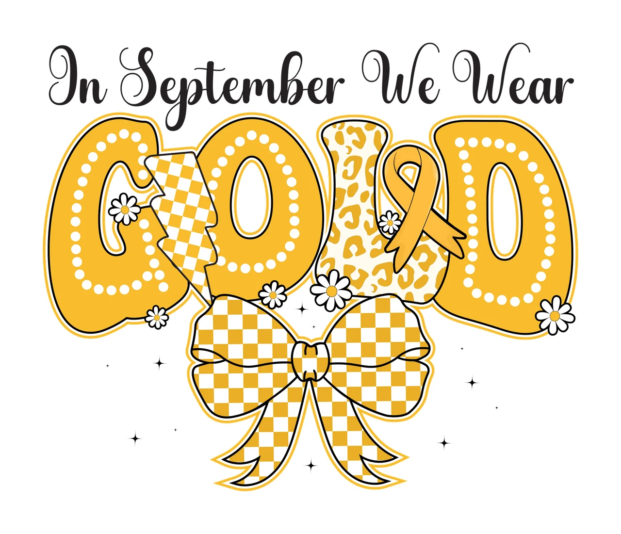 In September We Wear Gold Design announcing bow stars black