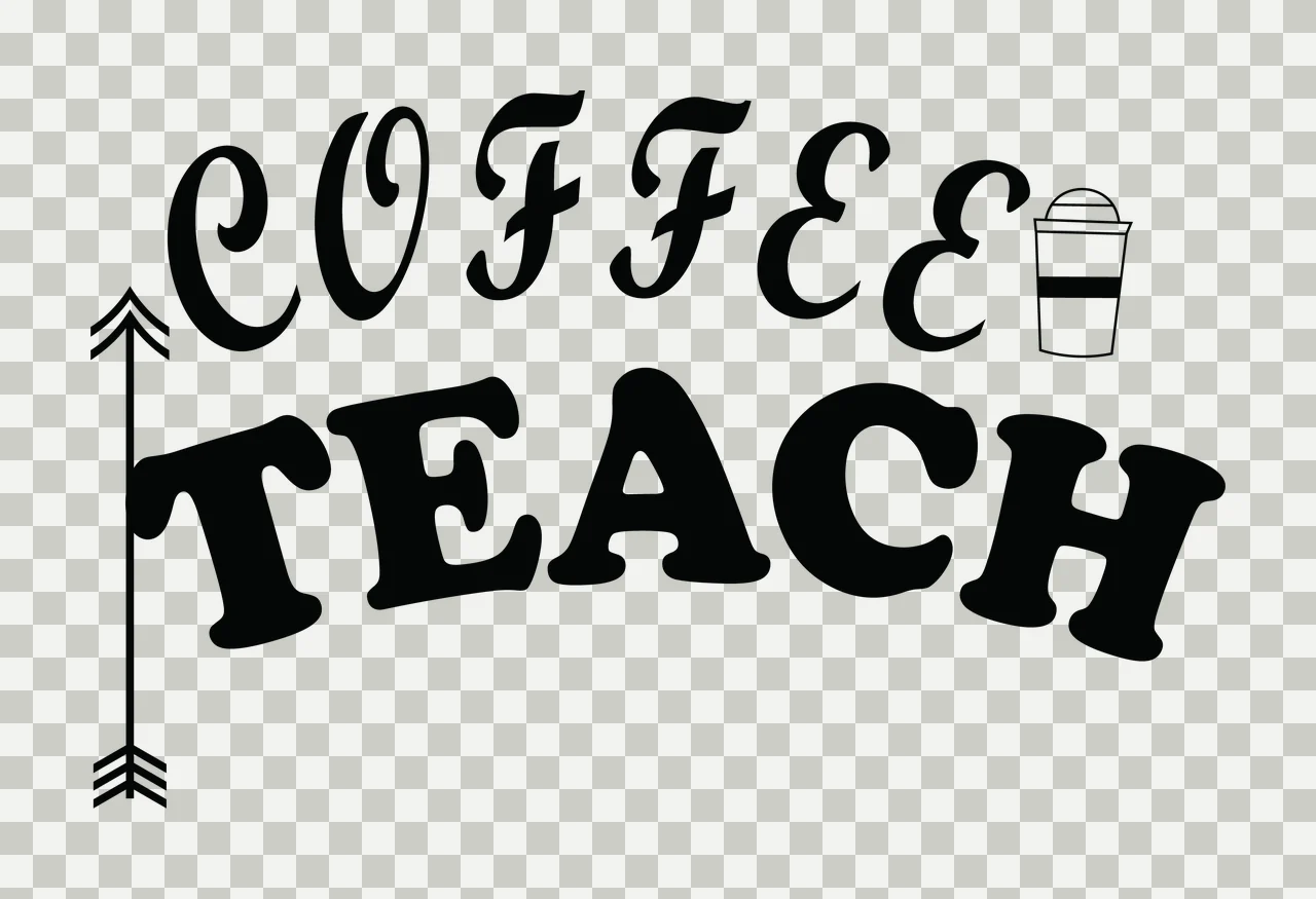 Coffee Teach Arrow And Cup arched typography black white transparency and detail preview thumbnail