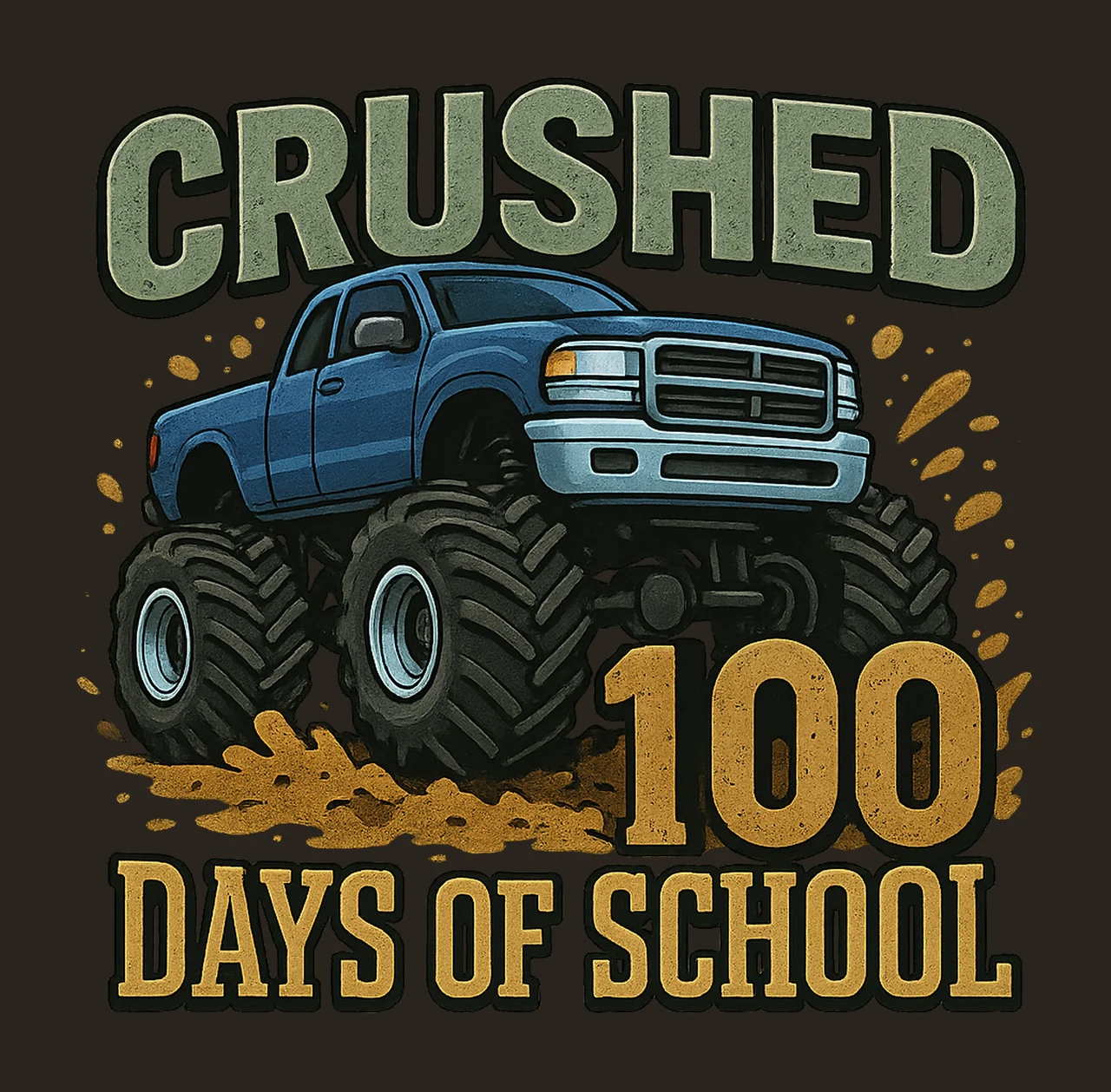 Crushed 100 Days of School Sublimation Design Monster Truck contrast preview thumbnail