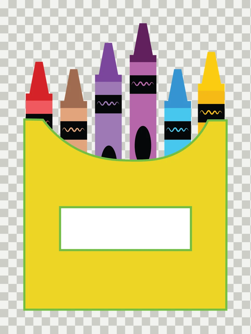 Crayons In Yellow Box With Banner of white rectangular transparency and detail preview thumbnail