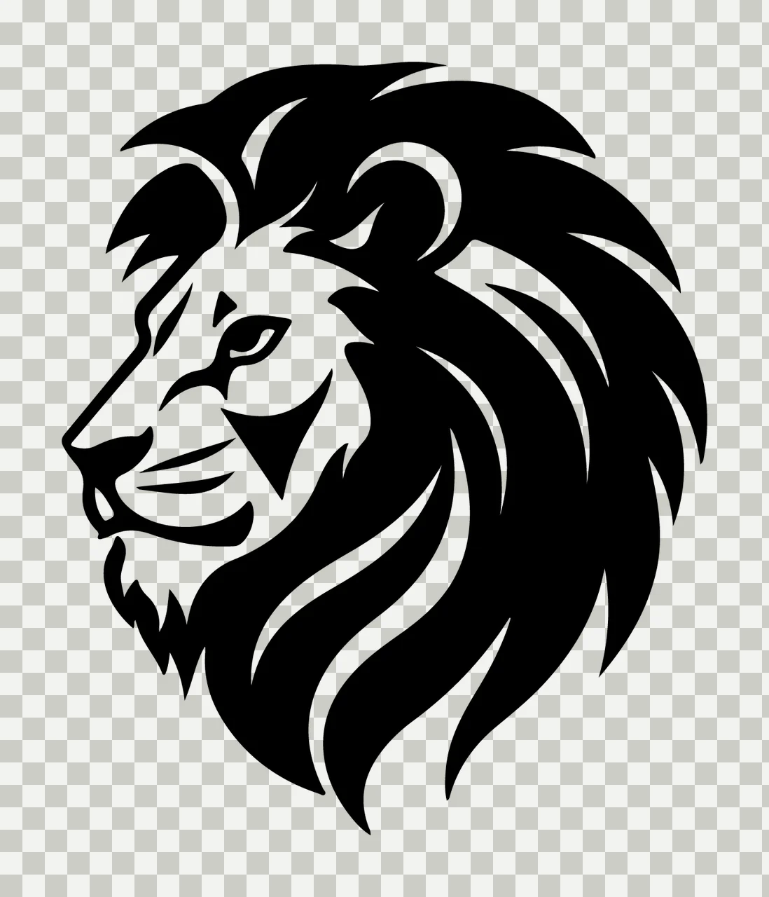 Lion Head Silhouette Facing Left Looking mane minimalist black transparency and detail preview thumbnail