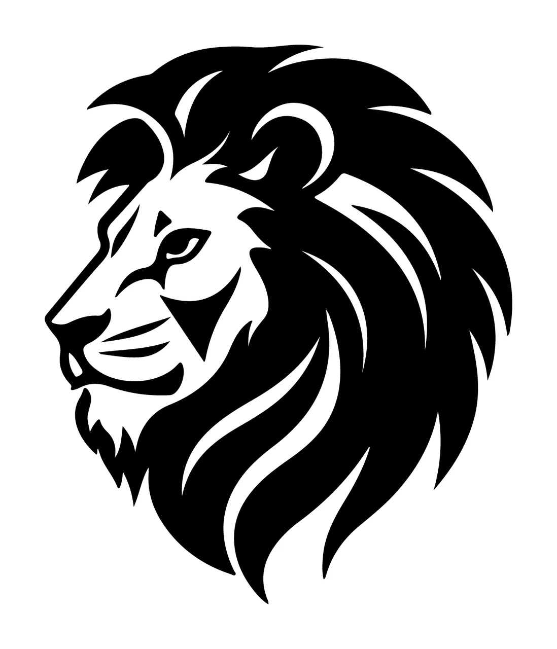 Lion Head Silhouette Facing Left Looking mane minimalist black