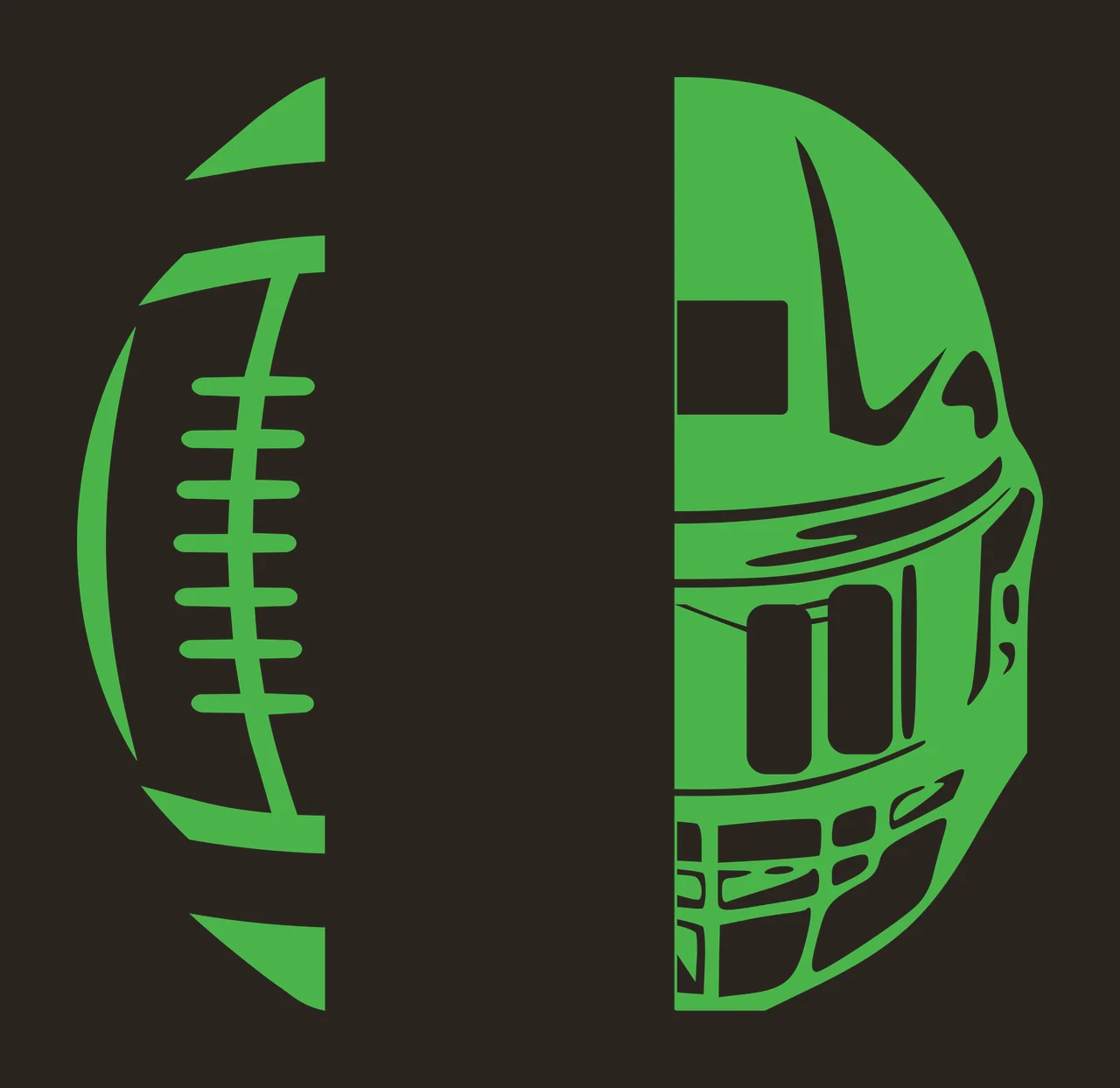 Split View Of Football And Helmet In Black white silhouette contrast preview thumbnail