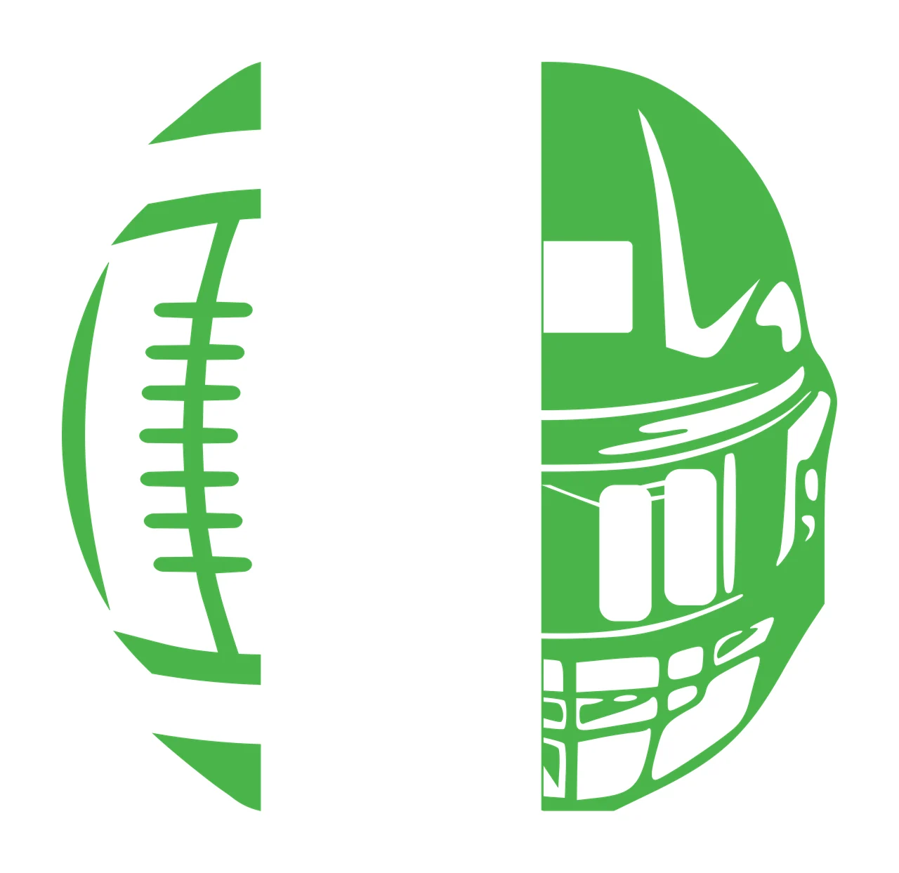 Split View Of Football And Helmet In Black white silhouette