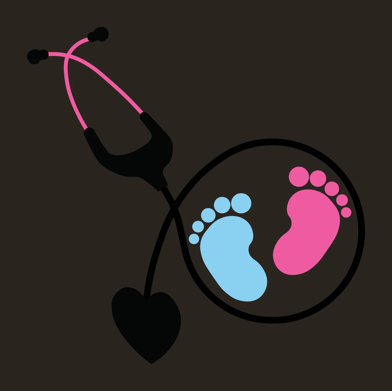 Baby Feet Stethoscope Heart And Icon In Black medical silhouette contrast preview thumbnail