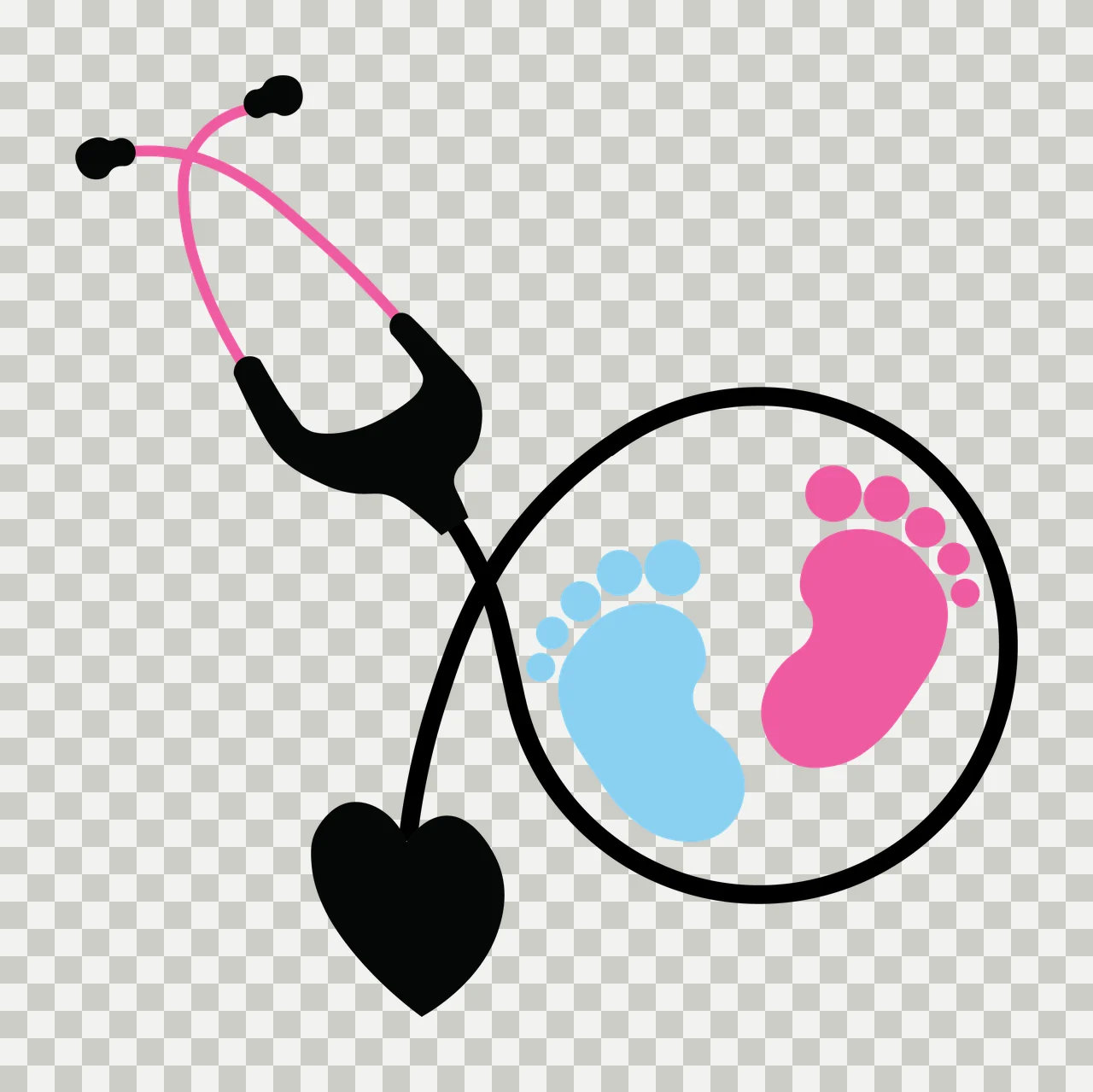 Baby Feet Stethoscope Heart And Icon In Black medical silhouette transparency and detail preview thumbnail