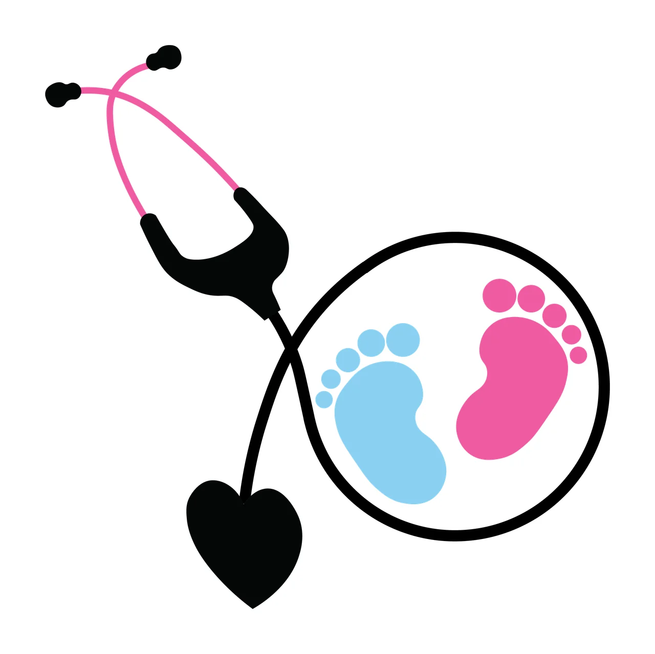 Baby Feet Stethoscope Heart And Icon In Black medical silhouette