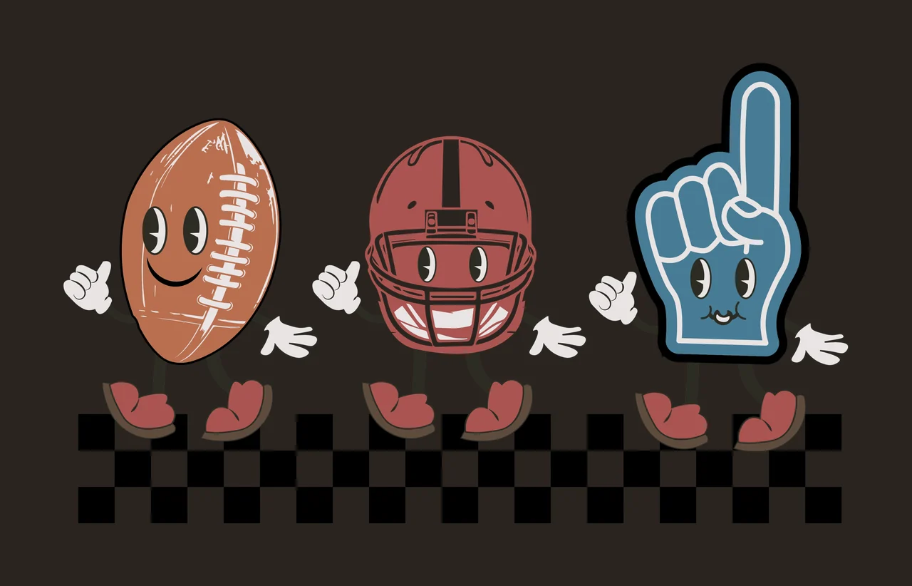 Football Items With Legs Walking Silhouette gear helmet foam finger contrast preview thumbnail