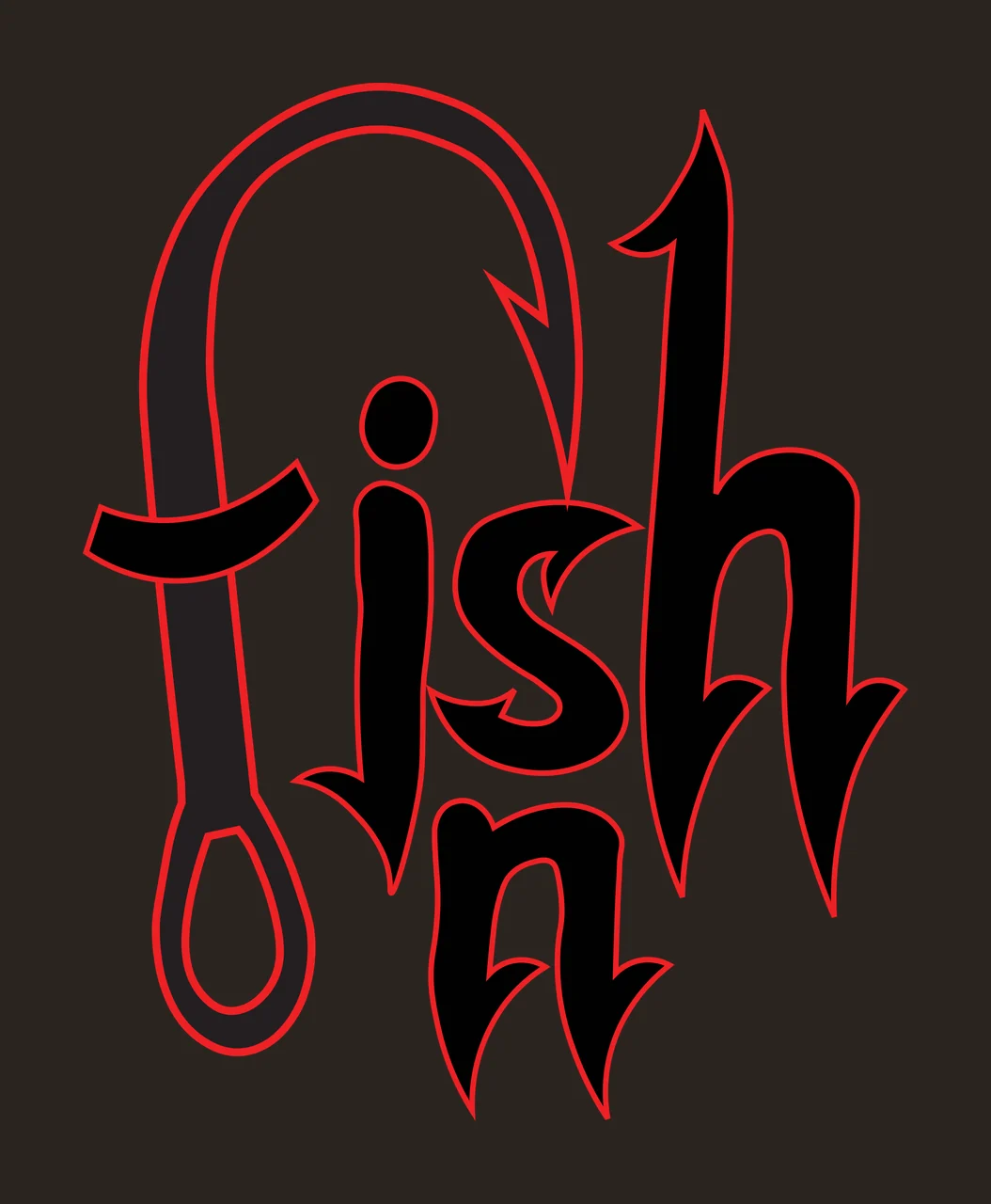Fishing Fish N Text With Hook silhouette black typography lettering contrast preview thumbnail