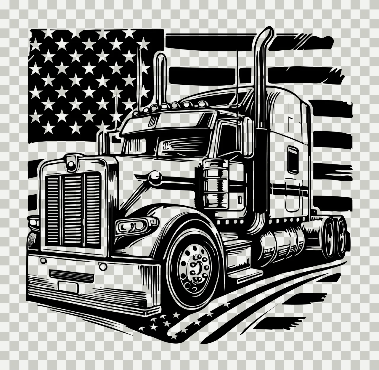 Truck Flag Silhouette With National Background driving ink drawing transparency and detail preview thumbnail