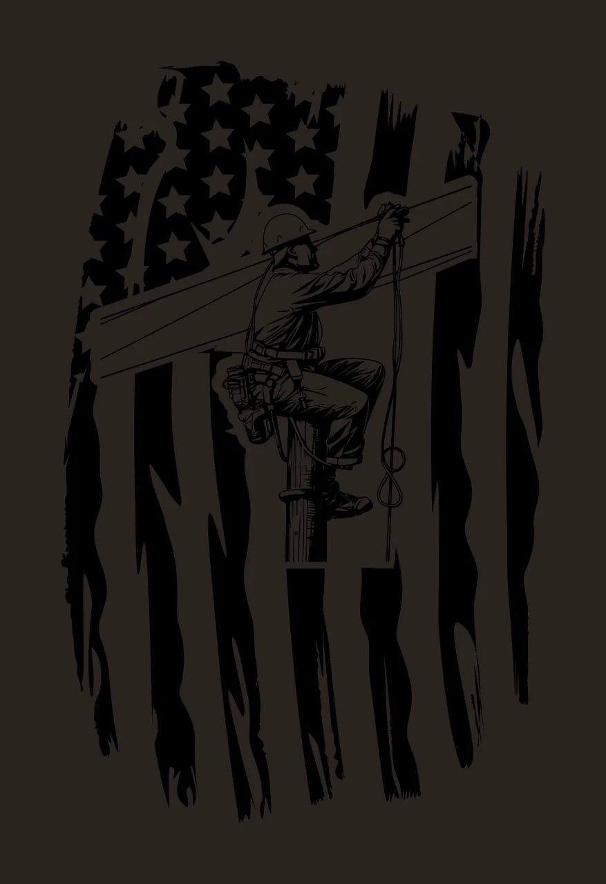 Line Utility Worker Silhouette Against American Flag working on pole contrast preview thumbnail