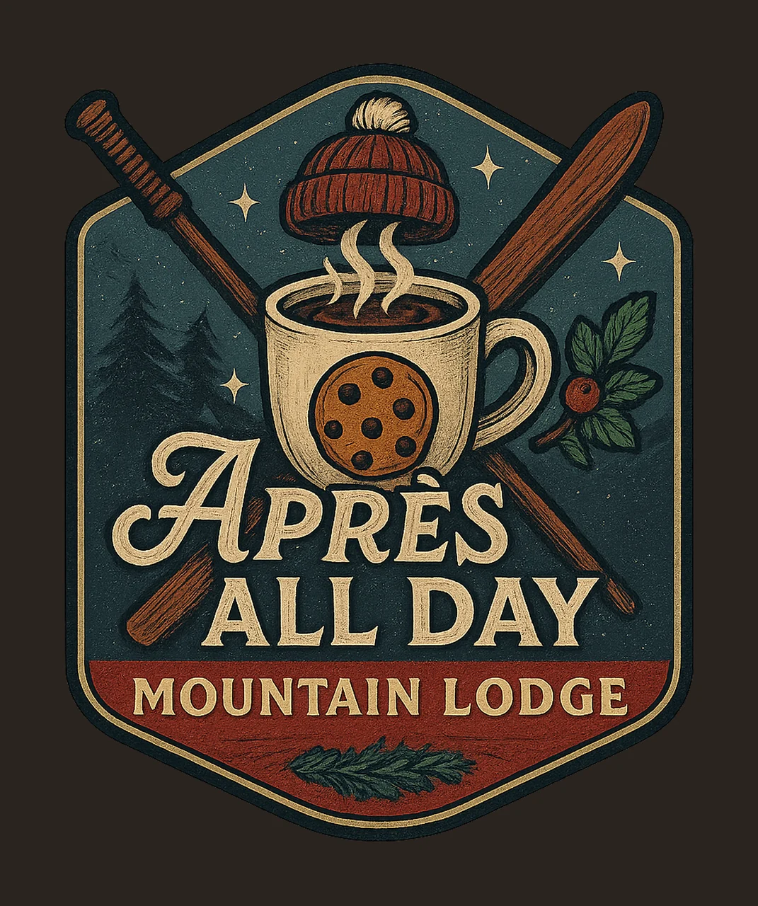 Apres Ski Lodge Retro Winter Artwork Cozy Cabin Design contrast preview thumbnail