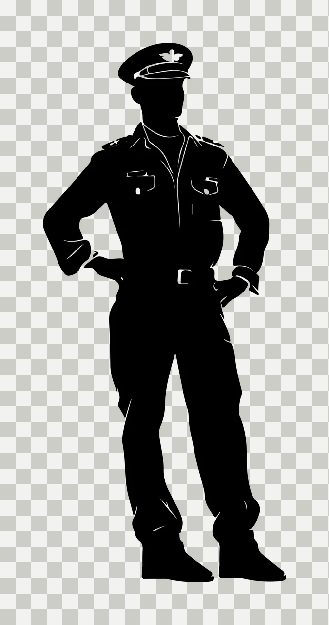 Military Uniform Silhouette Standing soldier cap hands on hips transparency and detail preview thumbnail