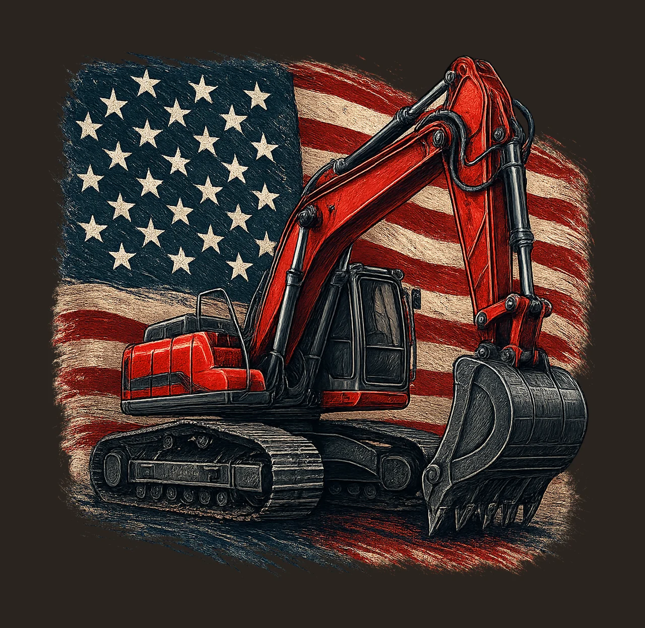 American Flag Excavator Patriotic USA Design Construction contrast preview thumbnail