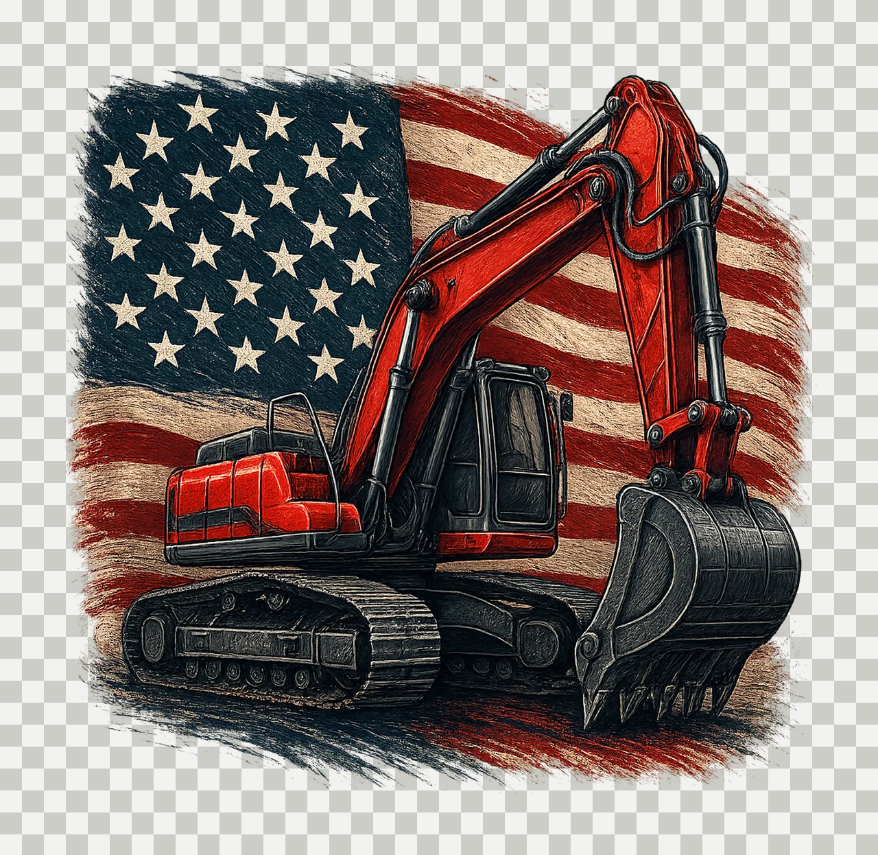American Flag Excavator Patriotic USA Design Construction transparency and detail preview thumbnail
