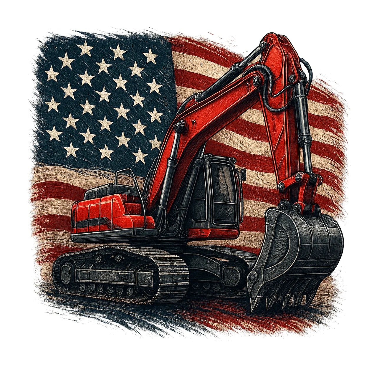 American Flag Excavator Patriotic USA Design Construction