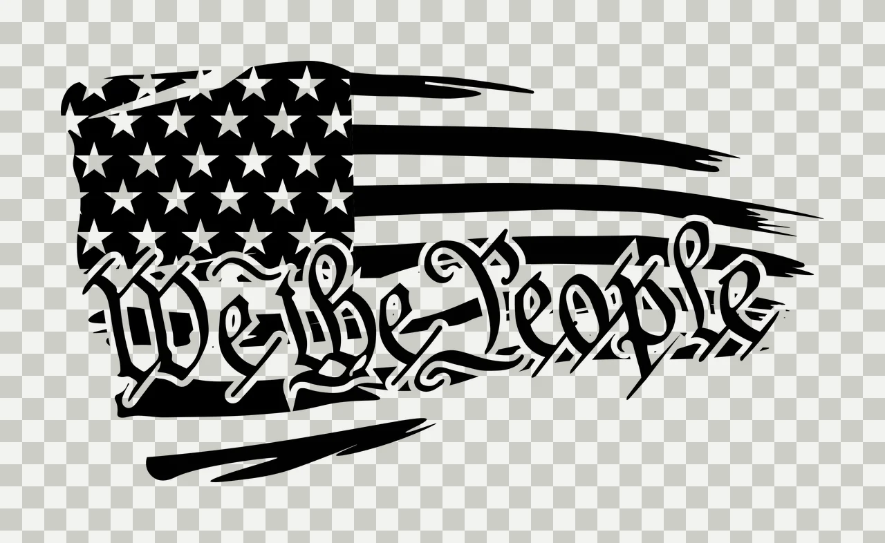 We The People Text With Flag waving stars stripes black white transparency and detail preview thumbnail