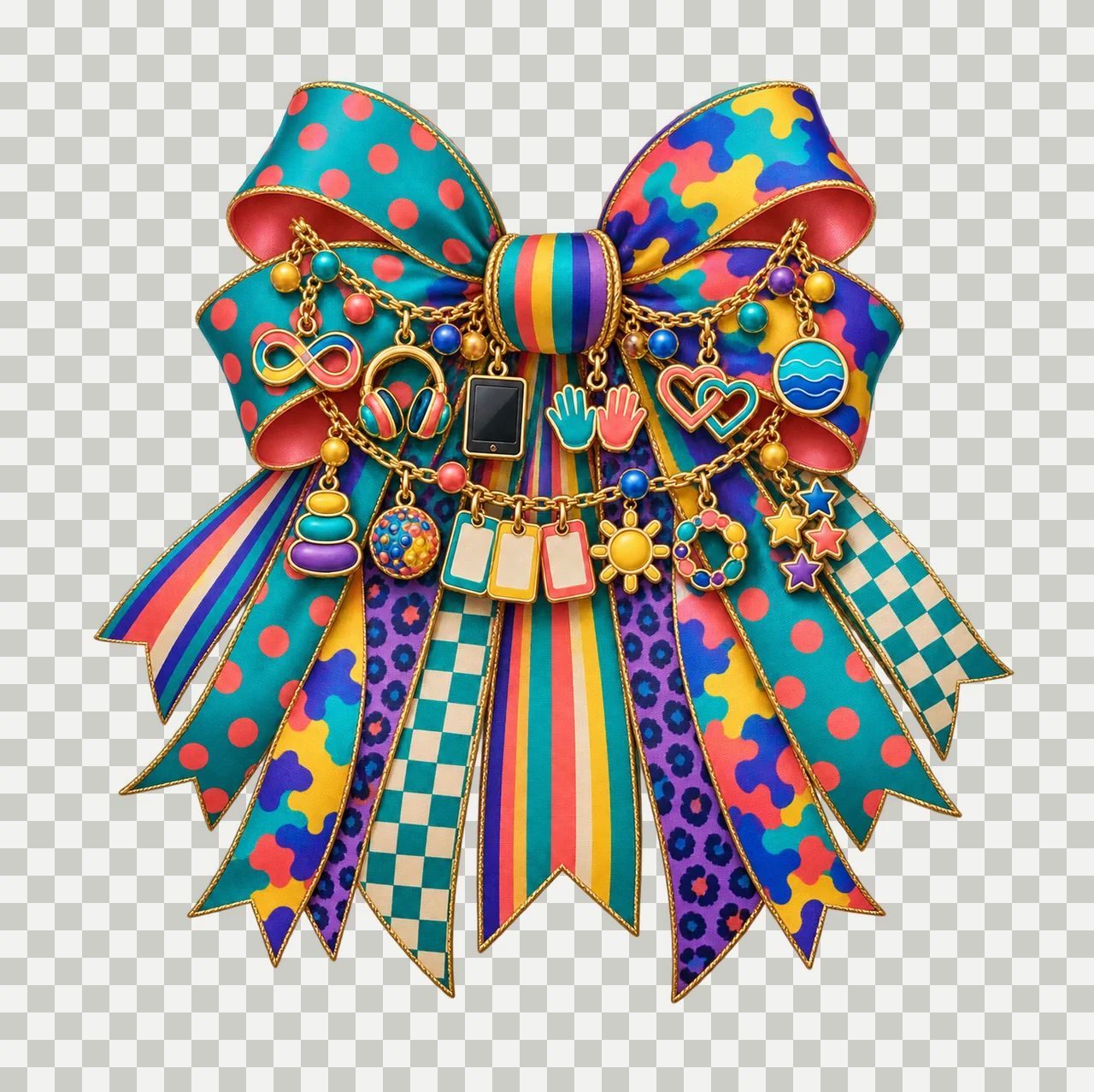 Autism Acceptance Bow Charm PNG, Gold Chain Charms, Transparent Sublimation Design, Digital Download transparency and detail preview thumbnail