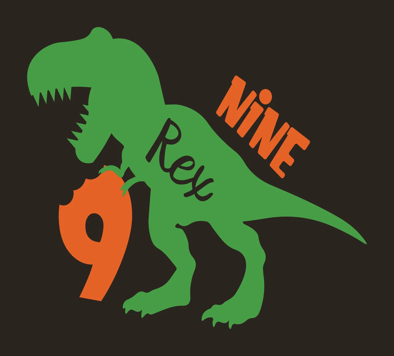 Dinosaur Shape With Text holding number 9 silhouette black contrast preview thumbnail