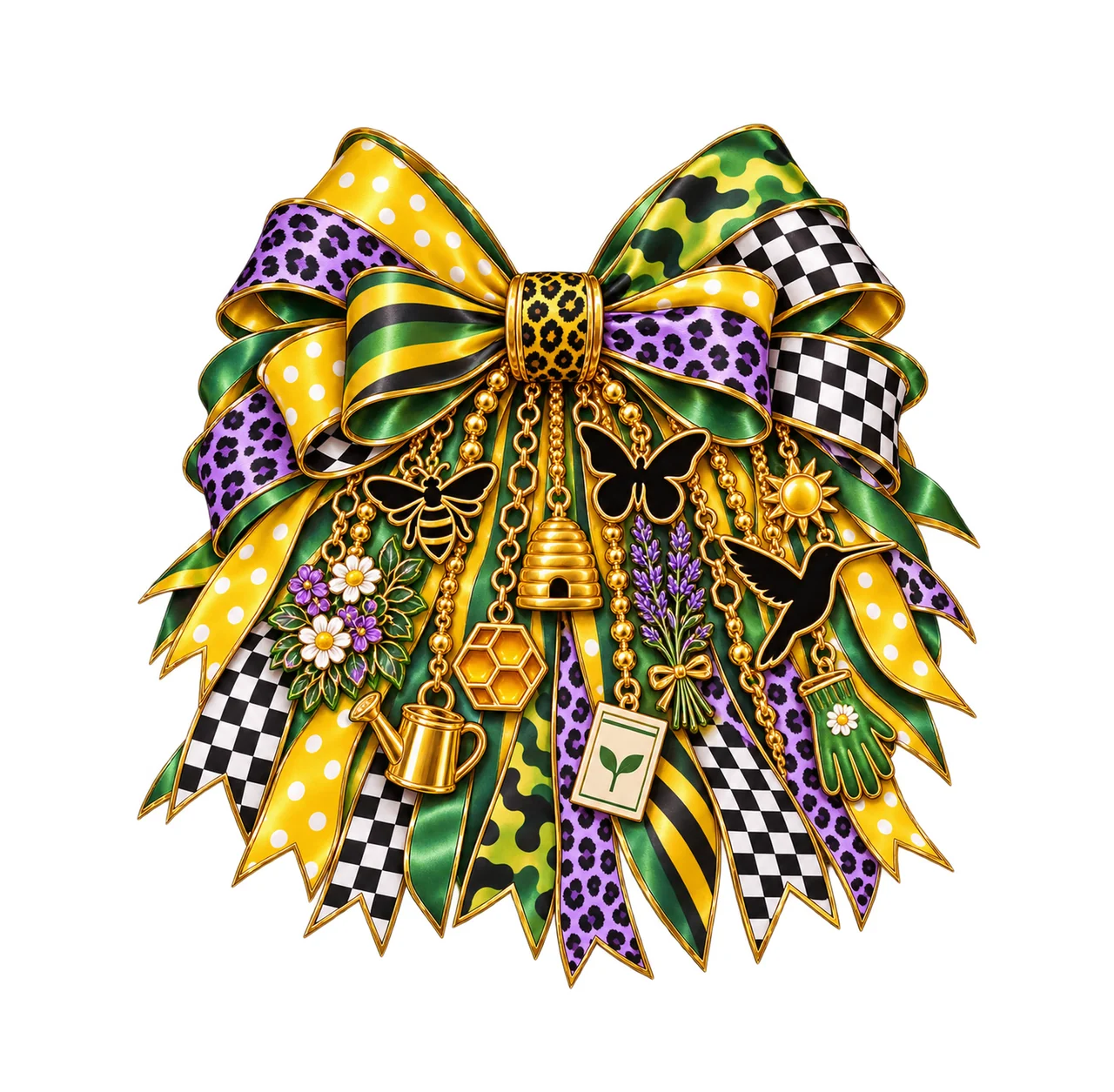 Pollinator Week Bow Charm PNG, Gold Chain Charms, Transparent Sublimation Design, Digital Download