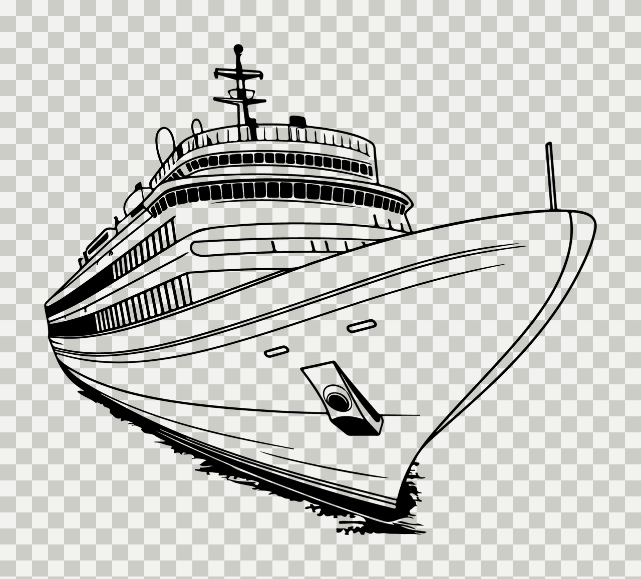 Cruise Ship Prow Low Angle View antenna line art black white transparency and detail preview thumbnail