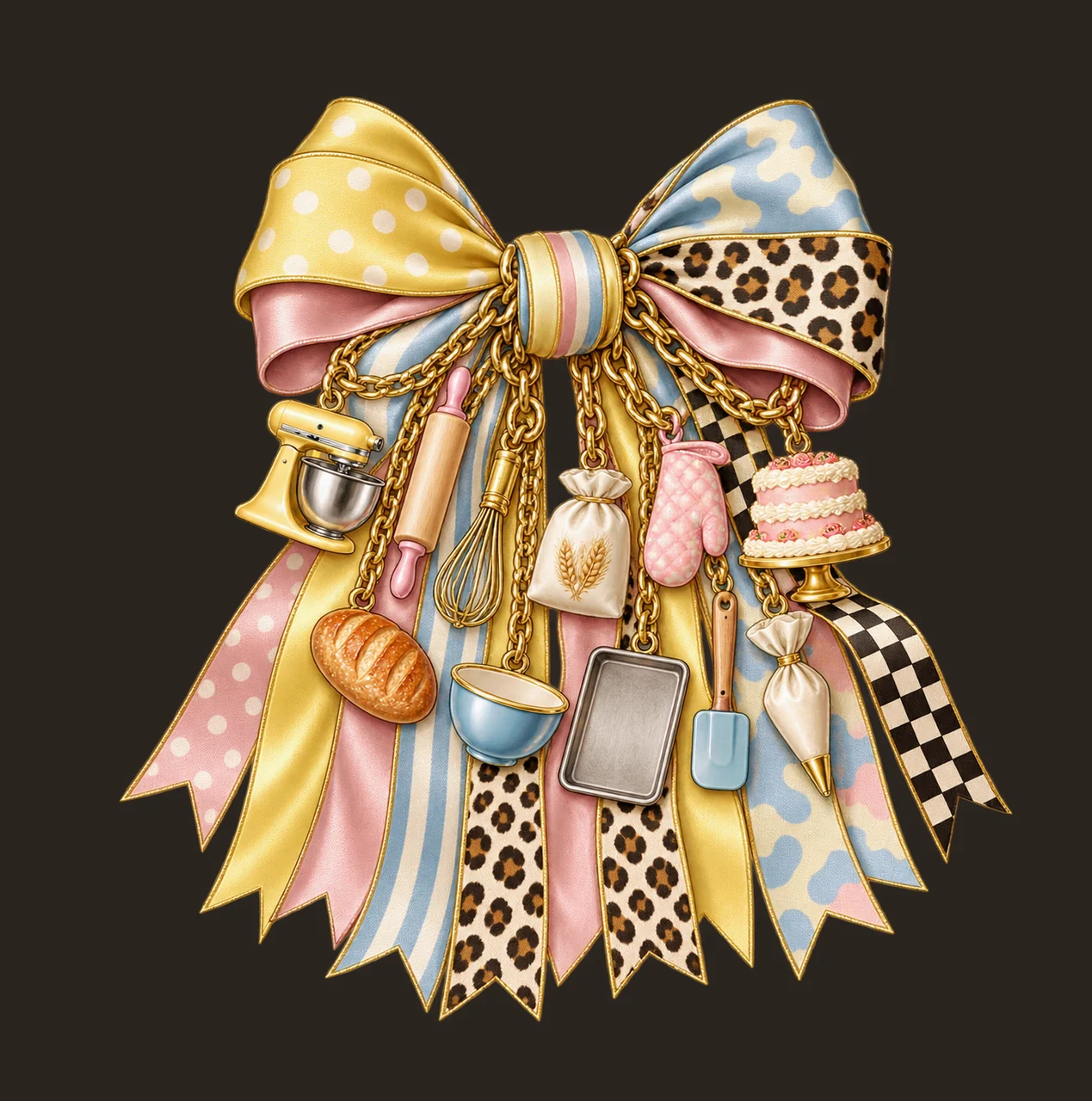 Home Baker Bow Charm PNG, Gold Chain Charms, Transparent Sublimation Design, Digital Download contrast preview thumbnail