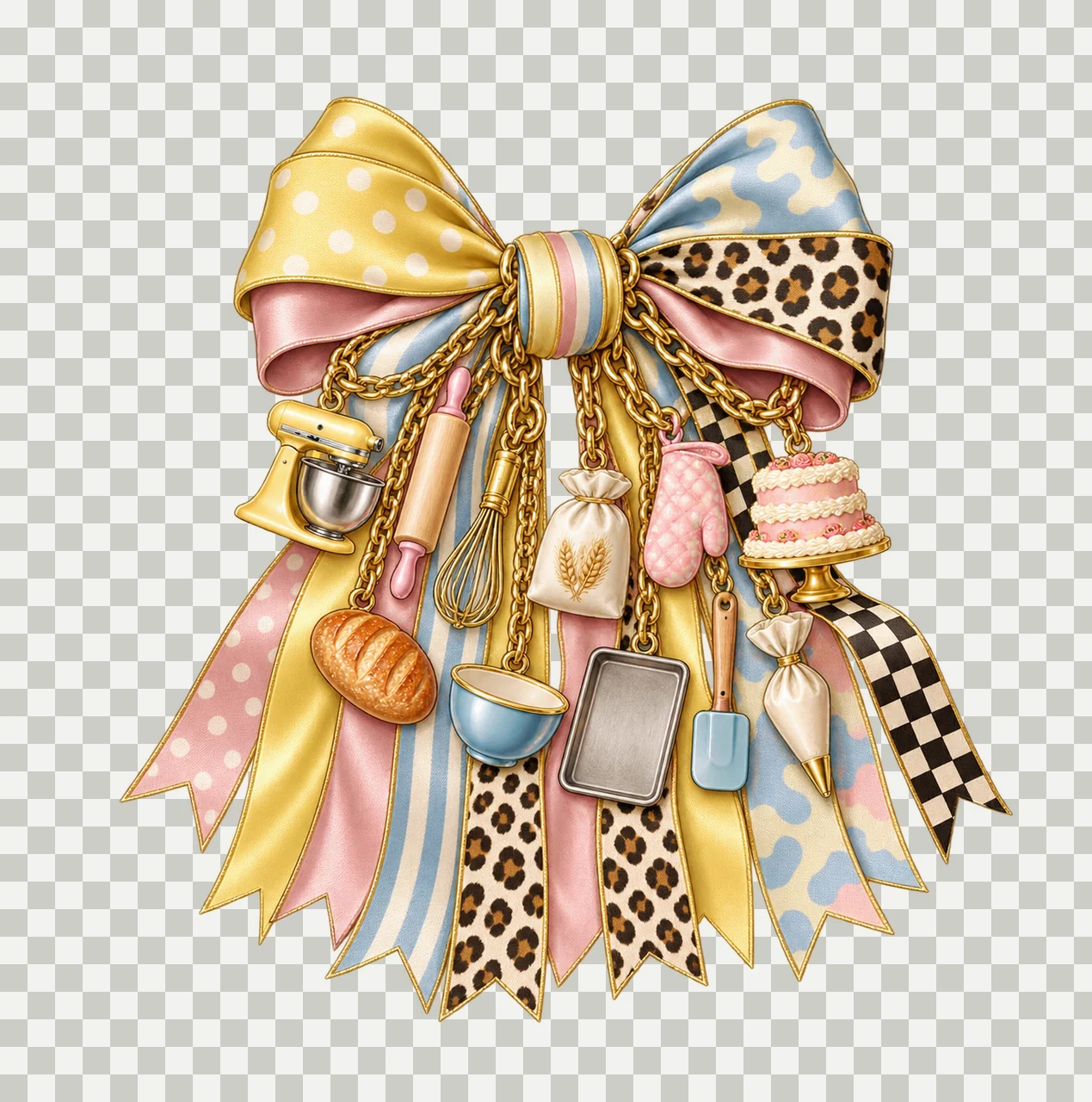 Home Baker Bow Charm PNG, Gold Chain Charms, Transparent Sublimation Design, Digital Download transparency and detail preview thumbnail
