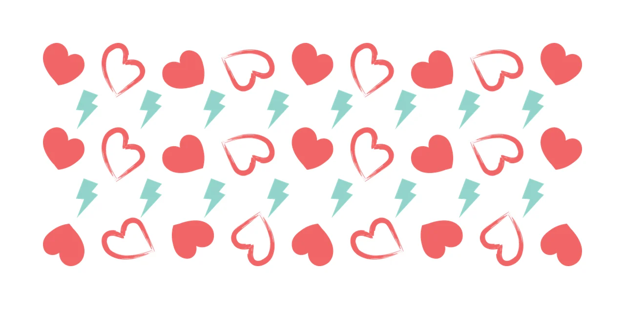 Can Glass Wrap Heart And Lightning Bolt Pattern arranged minimalist
