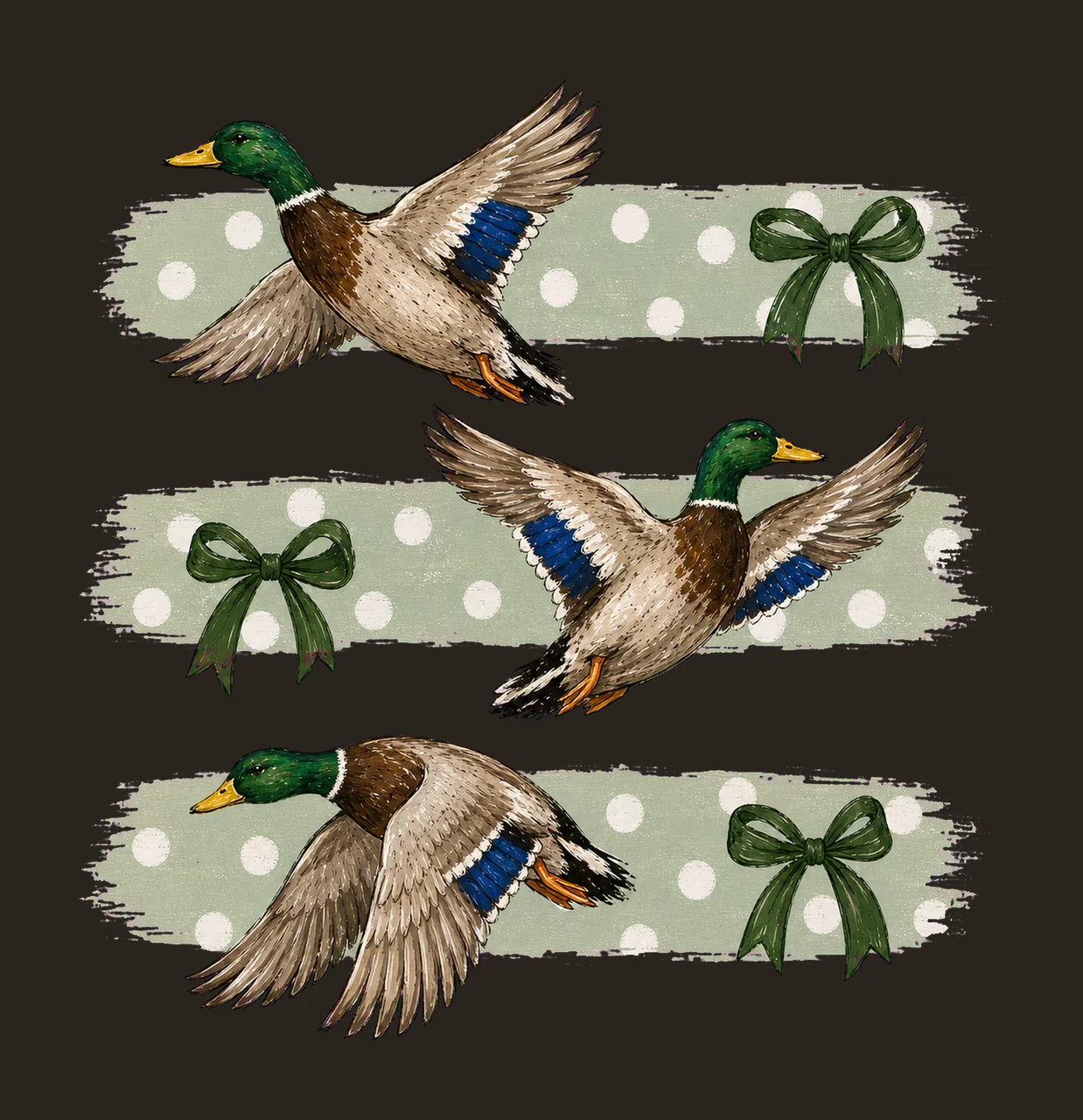 Vintage Retro Mallard Duck Polka Dot Bows Variation D contrast preview thumbnail