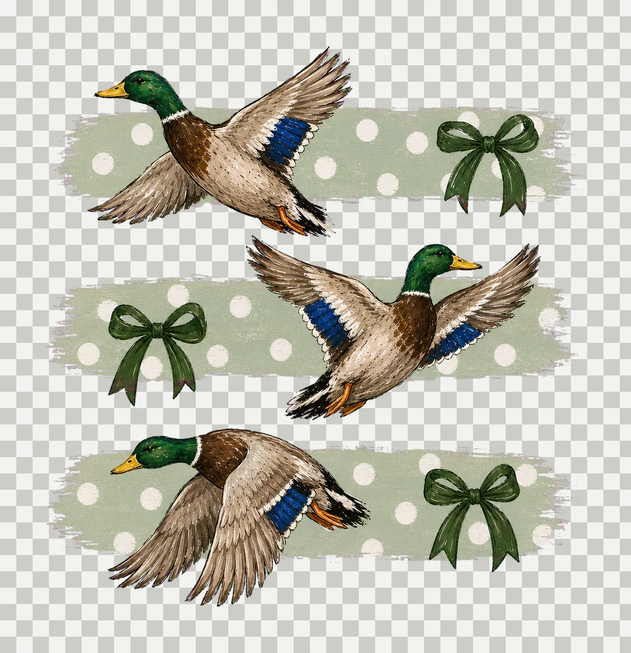 Vintage Retro Mallard Duck Polka Dot Bows Variation D transparency and detail preview thumbnail