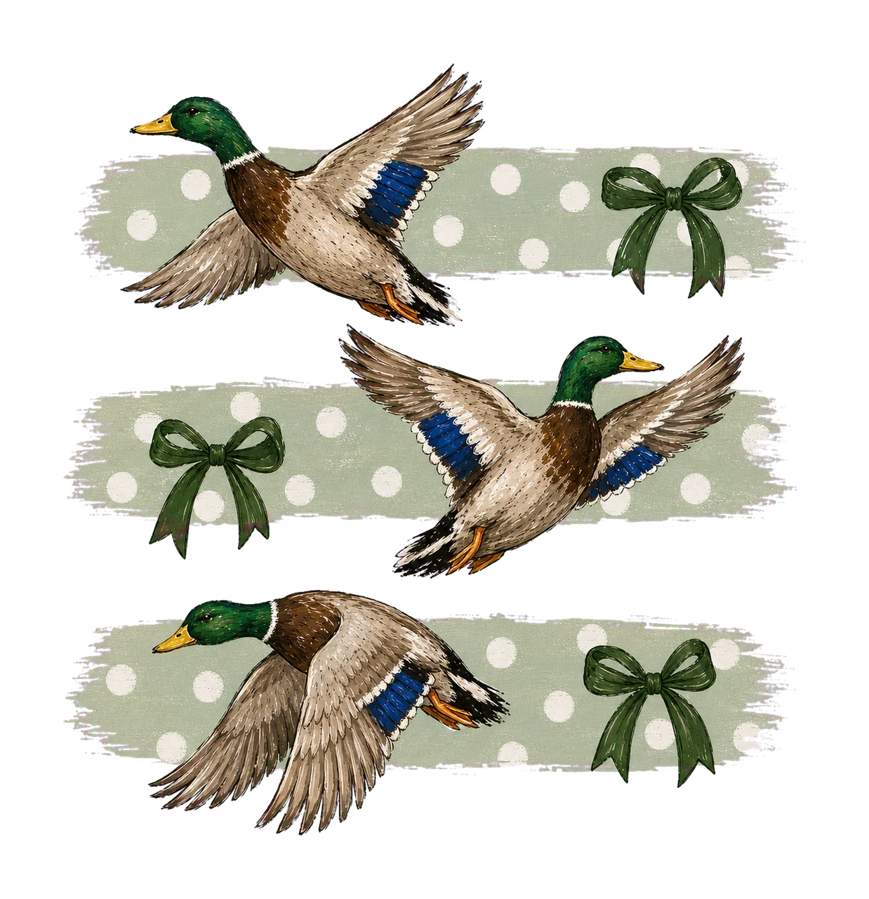 Vintage Retro Mallard Duck Polka Dot Bows Variation D
