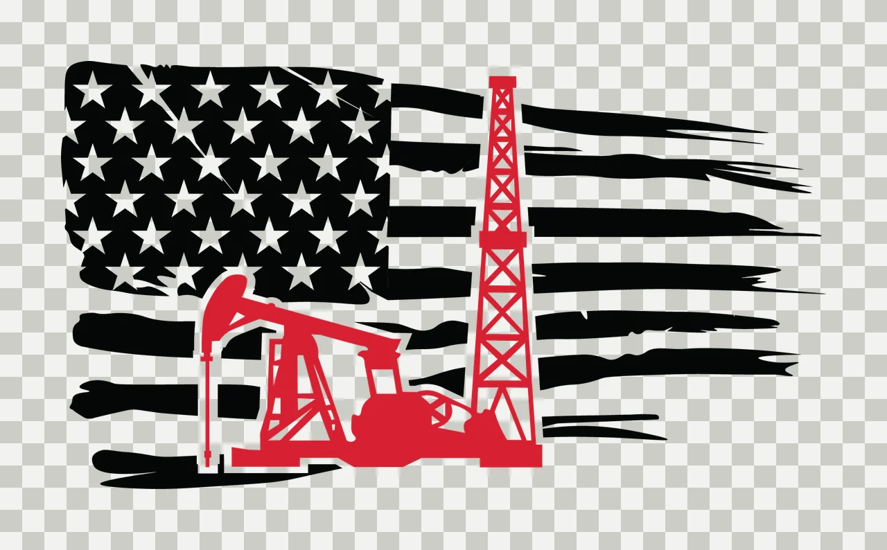 Flag Oil Drilling Rig Silhouette derrick stars stripes distressed transparency and detail preview thumbnail
