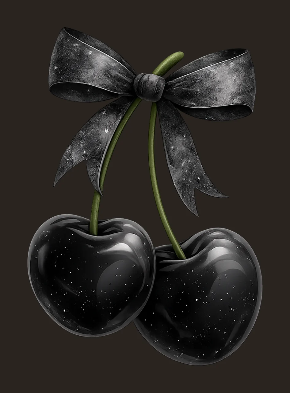 Coquette Bow and Cherries Black Bow Cherry Design contrast preview thumbnail