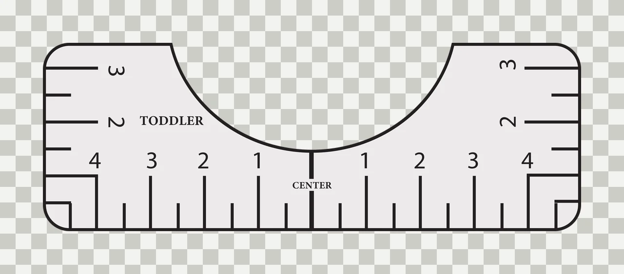 3 2 4 3 2 1 1 2 3 4 2 3 TODDLER CENTER Alignment tool Design with Ruler, scale, numbers and neckline cutout in Black transparency and detail preview thumbnail