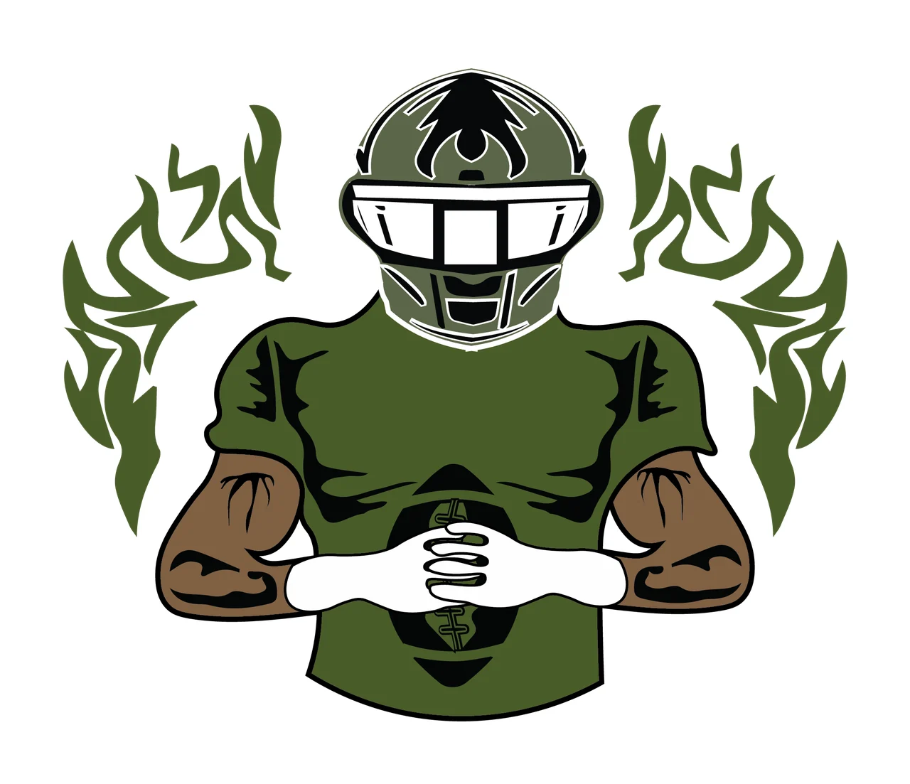 Football Player Silhouette With Fire standing helmet shoulder pads