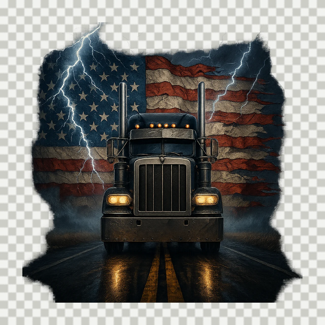 Semi Truck Tumbler Wrap American Flag Patriotic Trucker transparency and detail preview thumbnail