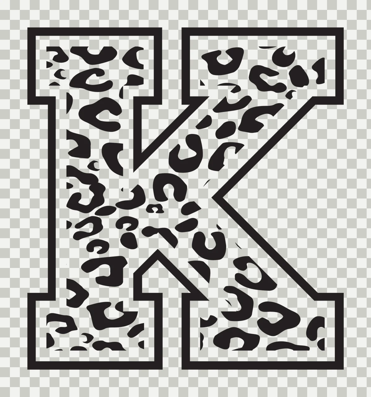 Black Varsity Half Font Leopard Character 01 print animal cheetah transparency and detail preview thumbnail