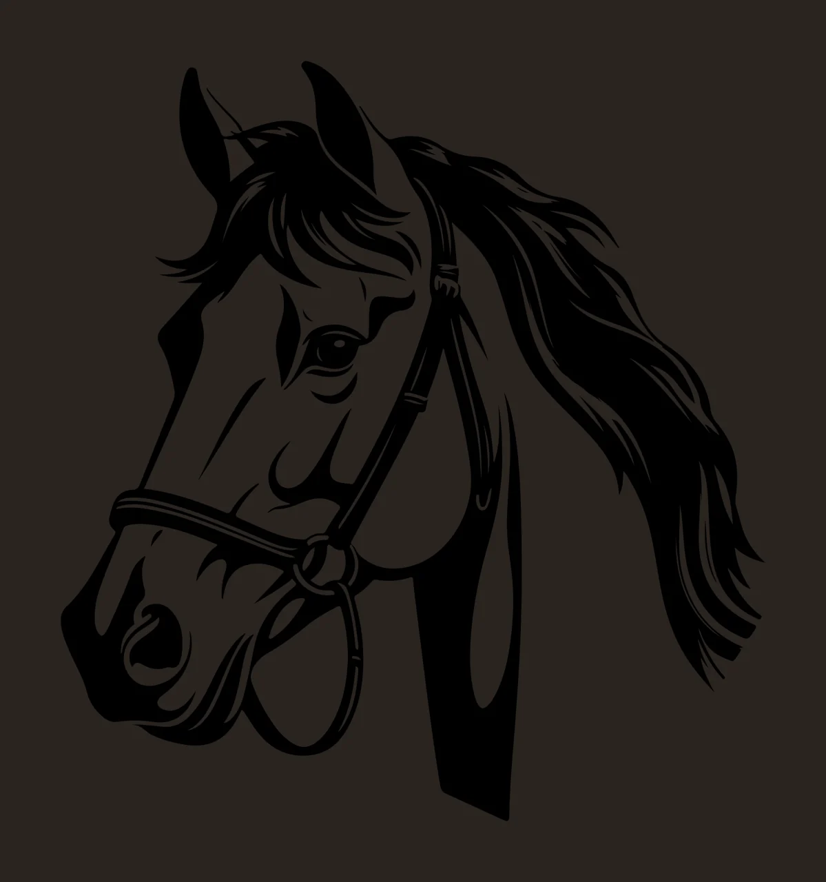 Horse Head In Profile Wearing Bridle mane black white animal contrast preview thumbnail