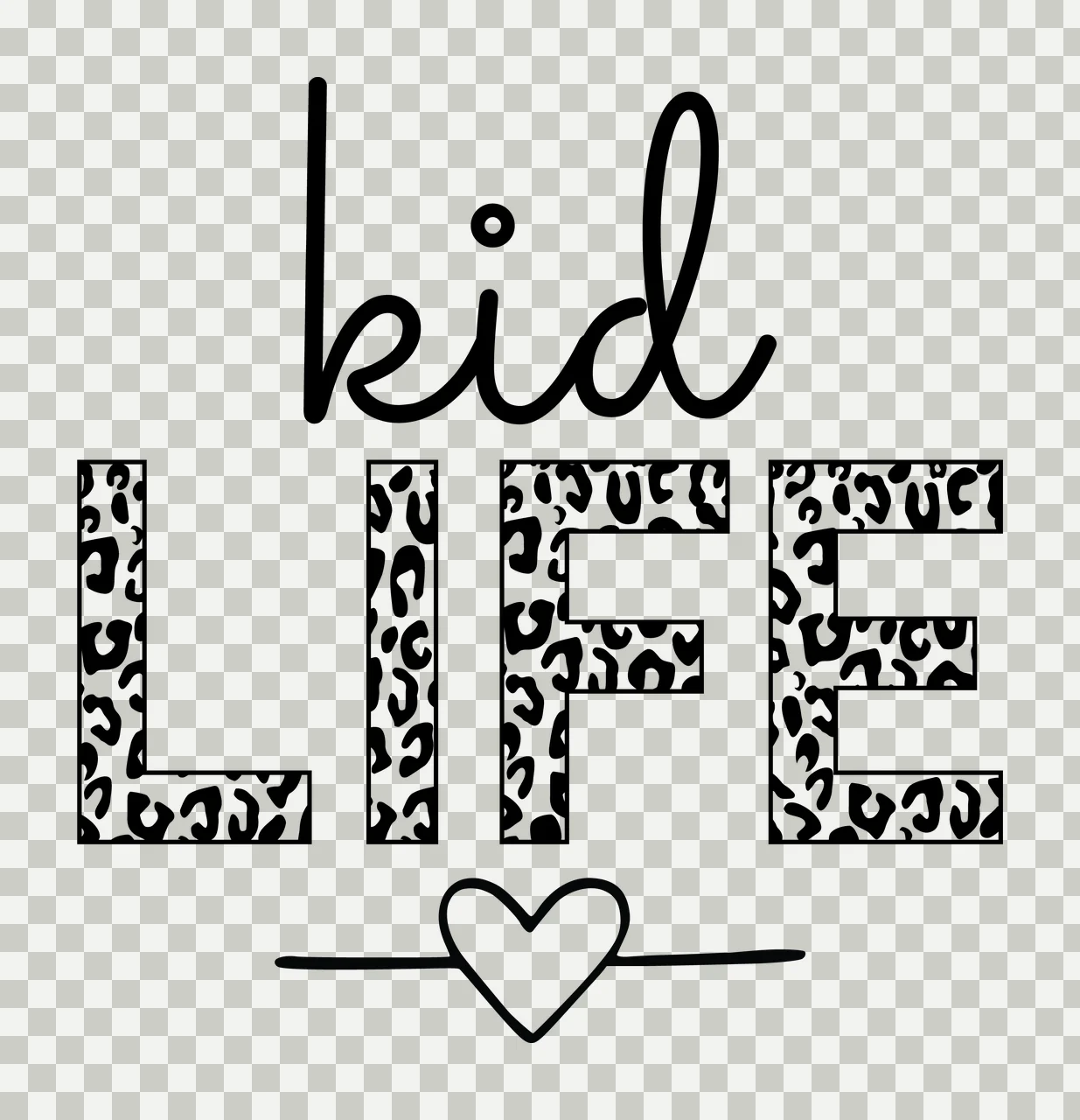 Kid Life Leopard Print Typography pattern heart graphic black transparency and detail preview thumbnail