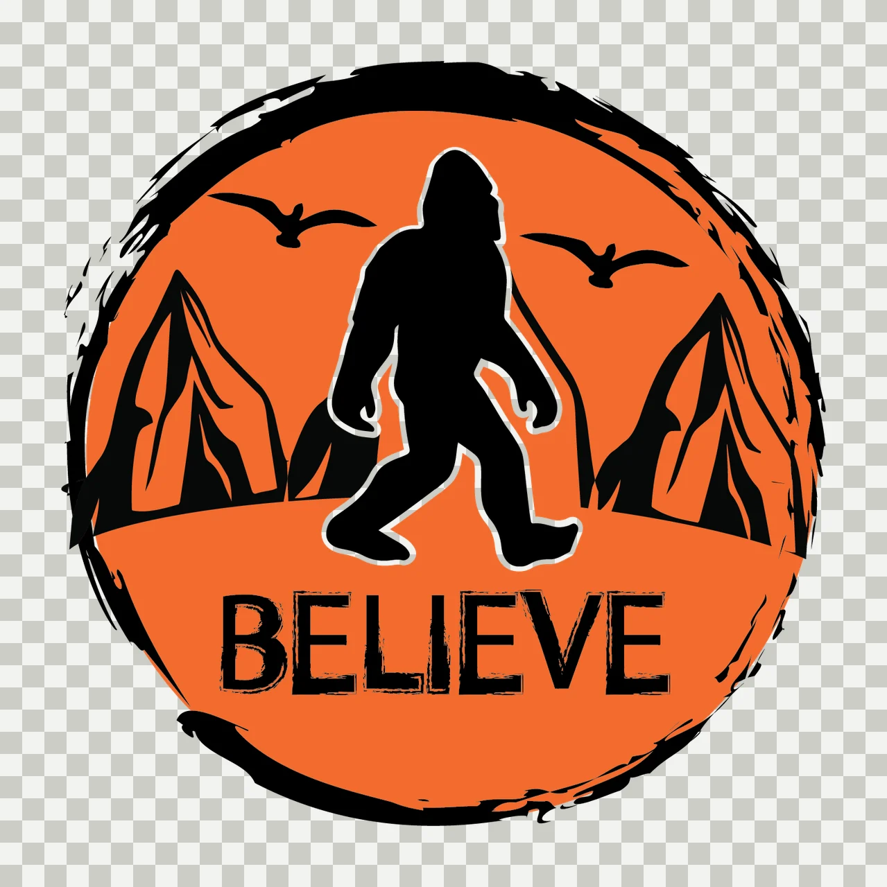 Bigfoot Silhouette Circular Badge Icon walking circle minimalist transparency and detail preview thumbnail