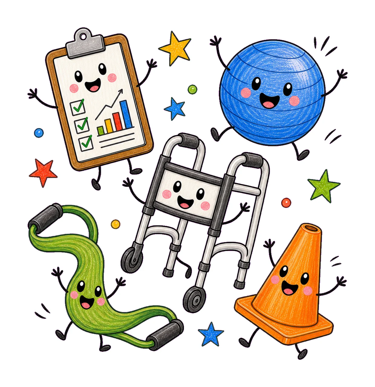 Physical Therapist Doodle Characters Pediatric Variation B